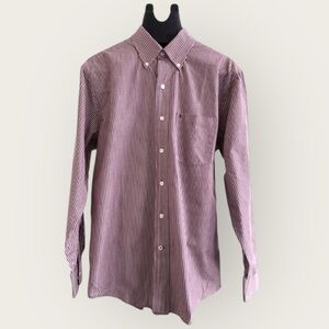 IZOD Sz M Red Label Maroon / White Striped Shirt